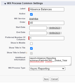 Screenshot: creating a WX process for Async Reporting