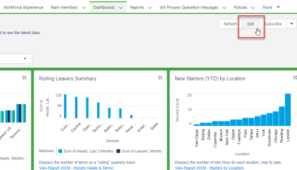 Screenshot: editing a dashboard