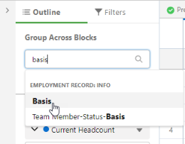 Screenshot: group blocks by basis