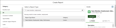 Partial screenshot showing completed create report dialog with start report selected