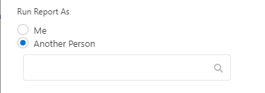 Screenshot: Run Report As with Another Person selected