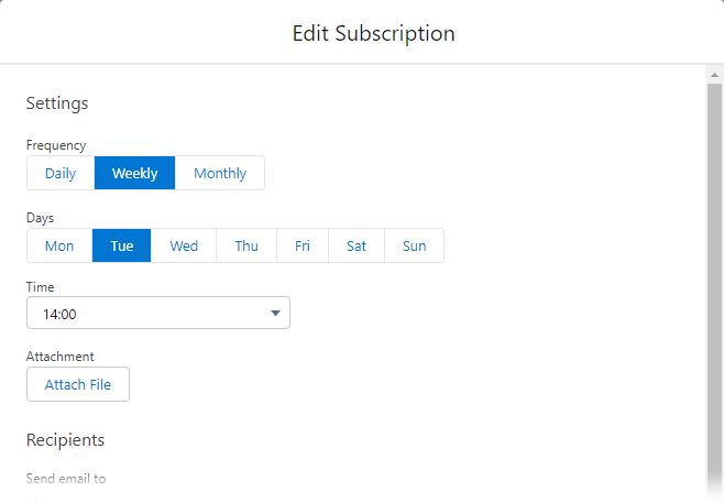 Screenshot: Edit Subscription dialog showing the Settings section