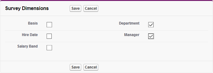 Screenshot: selecting required survey dimensions