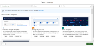 Screenshot: Create a New App dialog in Analytics Studio