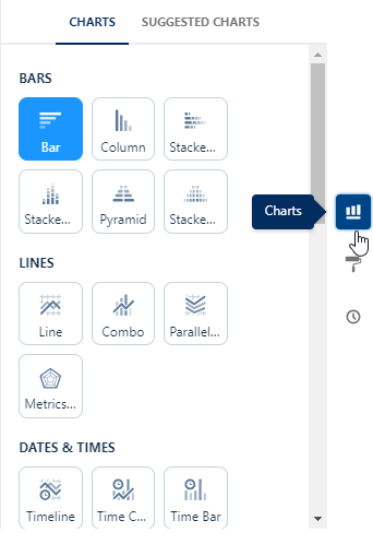 Screenshot: Chart options in the query builder screen