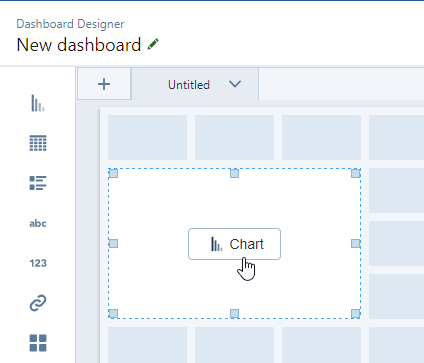 Screenshot: Selecting Chart in the middle of a chart component on the dashboard designer canvas