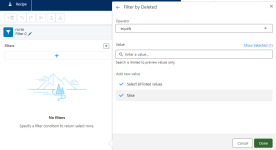 Screenshot: Adding a filter to exclude deleted team member records