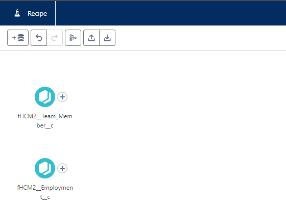 Screenshot: Selected input nodes on the recipe builder canvas