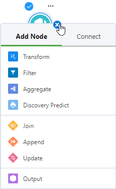 Screenshot: Options for the input data node on the recipe canvas
