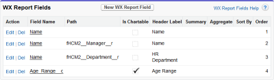 Screenshot: WX Report Fields on the WX Report Details page