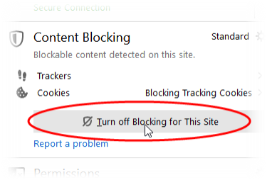 Site Information, Turn Off Blocking for This Site selected