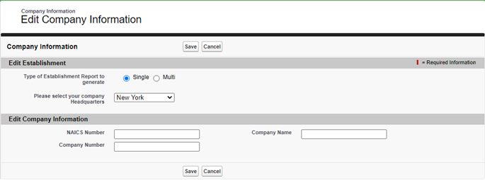 Screenshot: Edit Company Information page for compliance reports