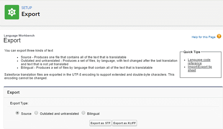 The Export tool in the Translation Workbench