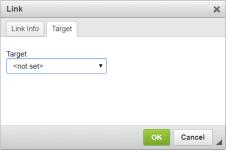 Screenshot: Target tab in a Link dialog for a PDF template