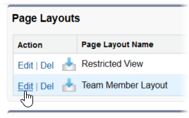 Screenshot: Selecting Edit for the Team Member Layout