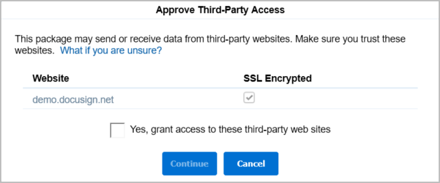 Screenshot: Approve Third-Party Access screen when installing an HCM package