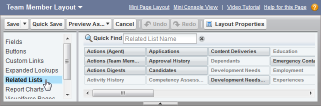 Screenshot: Team Member layout builder