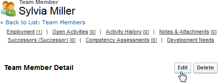 Screenshot: Selecting Edit on a Team Member detail page