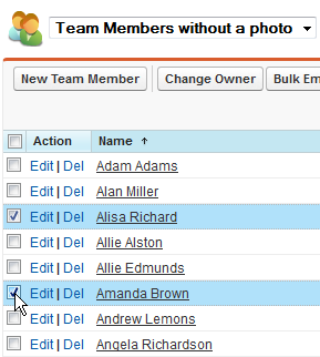 Screenshot: Selecting users in a Team Members view in Salesforce Classic interface