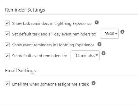 Screenshot: Reminder settings for a user