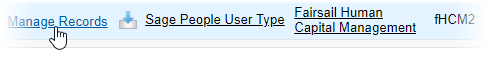 Screenshot: Selecting Manage Records for the Custom Metadata Type Sage People User Type