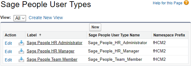 Screenshot: Sage People User Types page