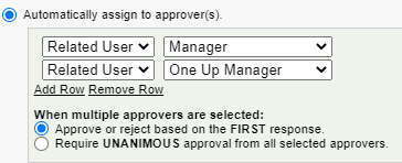 Screenshot: Assigned approvers showing two rows of approvers