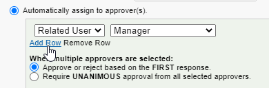 Screenshot: Selecting Add Row to add another approver