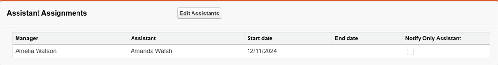 Screenshot: Assistant Assignments related list
