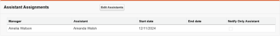 Screenshot: Assistant Assignments with one assignment record