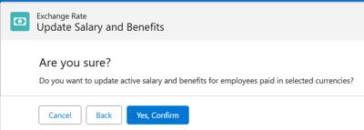 Screenshot: Are you sure? message for updating salary and benefit records