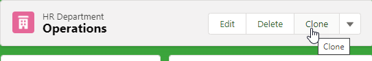 Screenshot: Selecting Clone from an HR Department details