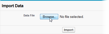 Screenshot: Browse button on Import Data page