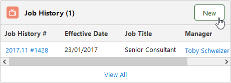 Screenshot showing job history releated list with new button selected