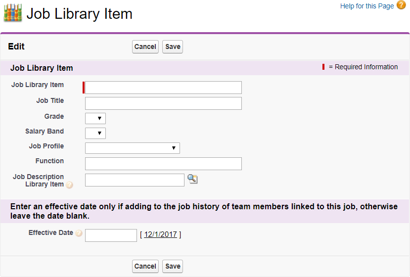 Screenshot: New Job Library Item page