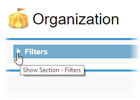 Screenshot: Selecting Filters on the Organization home page