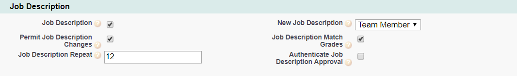 Screenshot: Policy options in the Job Description section