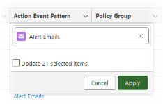 Screenshot showing the action event pattern dialog