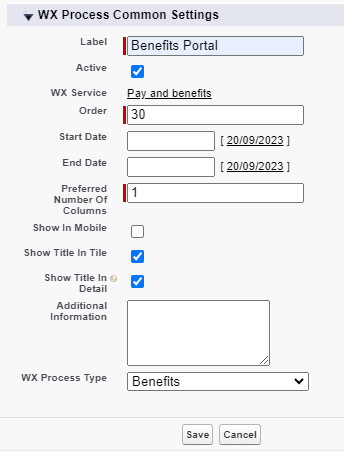 Screenshot: create a WX process for benefits