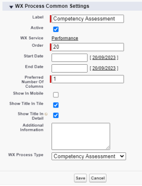 Screenshot: creating a WX process for competency assessment