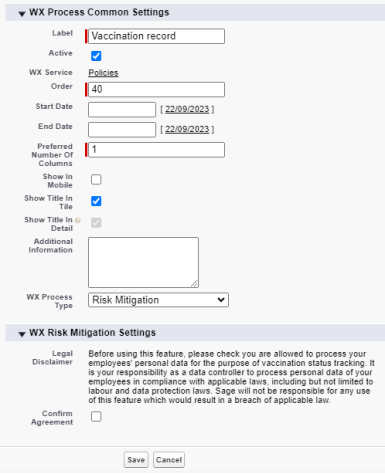 Screenshot: creating a WX process for Risk Mitigation