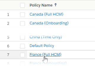 Screenshot: Selecting a Policy from a list view