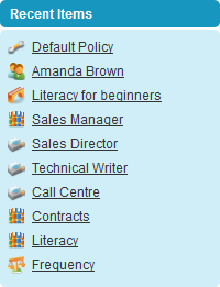 Screenshot: Recent Items sidebar on the HR Manager Portal home page in Salesforce Classic interface