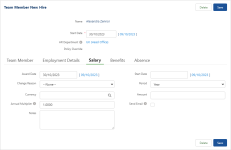 Screenshot: Salary tab in the New Hire wizard