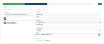 Screenshot: A new employment detail changes in People Management Workflow