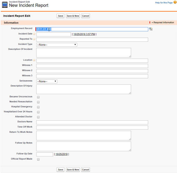 Screenshot: Incident Report Edit page