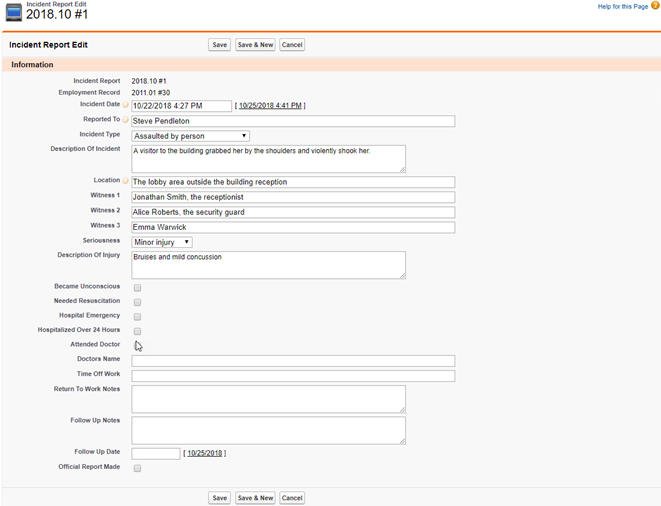 Screenshot: Edting an Incident Report