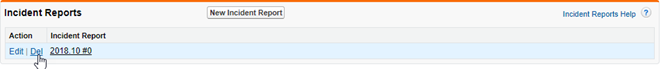Screenshot: Selecting Del next to an Incident Report