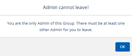 Screenshot of "Admin cannot leave!" message in WX