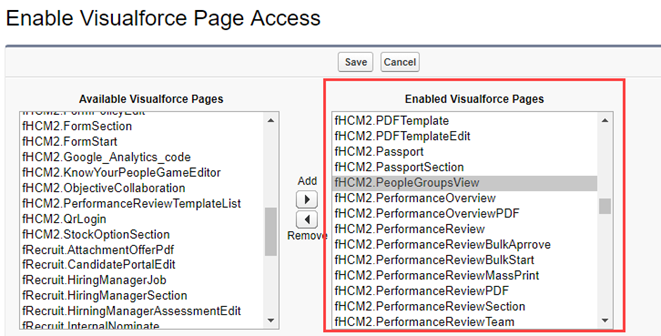 Screenshot of Enable Visualforce Page Access page